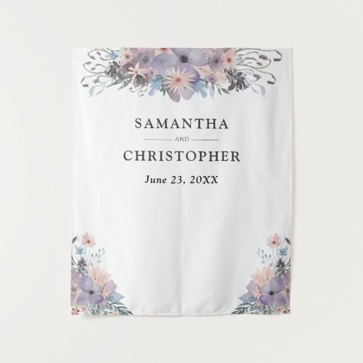 Tenture Fond de photo de mariage floral pourpre aquarelle (Devant)