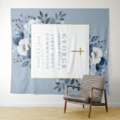 Tenture Fond de photo de première communion fleuri bleu po (En situation (horizontale))