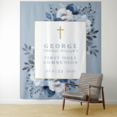 Tenture Fond de photo de première communion fleuri bleu po (En situation)