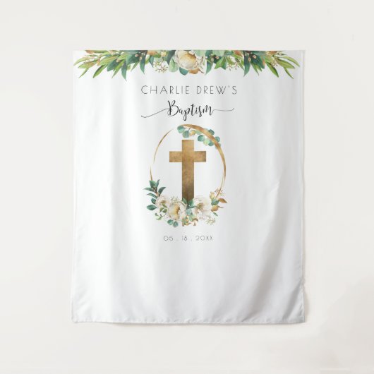 Tenture Fond de photo élégant de verdure pour baptême garç (Devant)