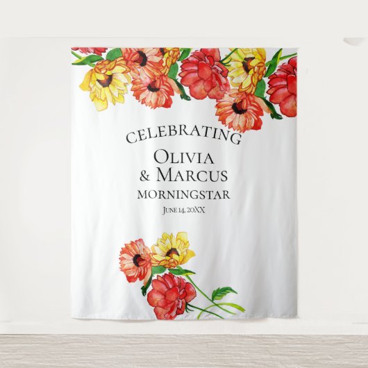 Tenture Fond de photo florale rouge et jaune aquarelle (Devant)