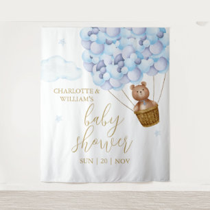 Tenture Fond de photo pour Baby Shower Teddy Bear Bleu