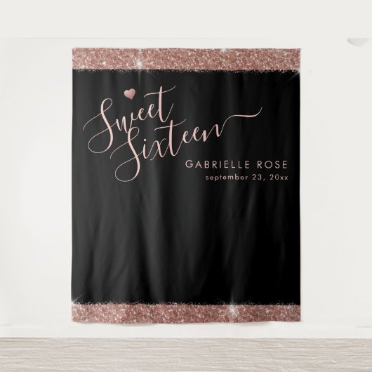 Tenture Fond de photo Rose Gold Black Sweet 16 Paillettes (Devant)