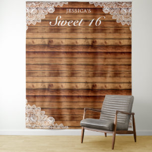 Tenture Fond de photo Rustique en Bois et Dentelle Blanche