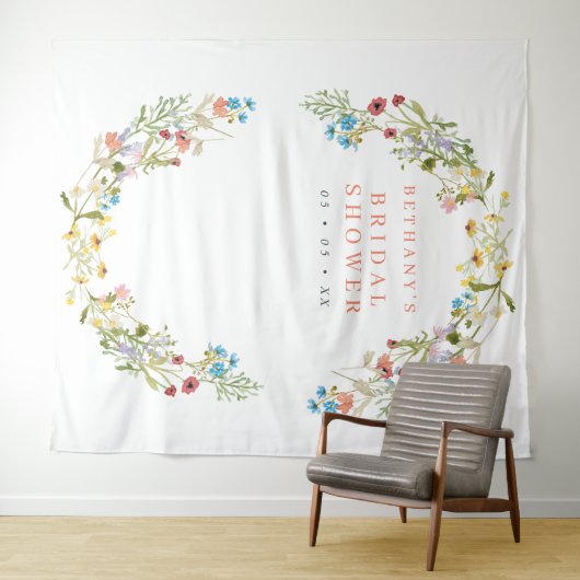 Tenture Fond de photobooth de mariage avec fleurs sauvages (En situation (horizontale))