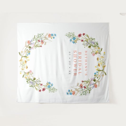 Tenture Fond de photobooth de mariage avec fleurs sauvages (Devant (Horizontal))