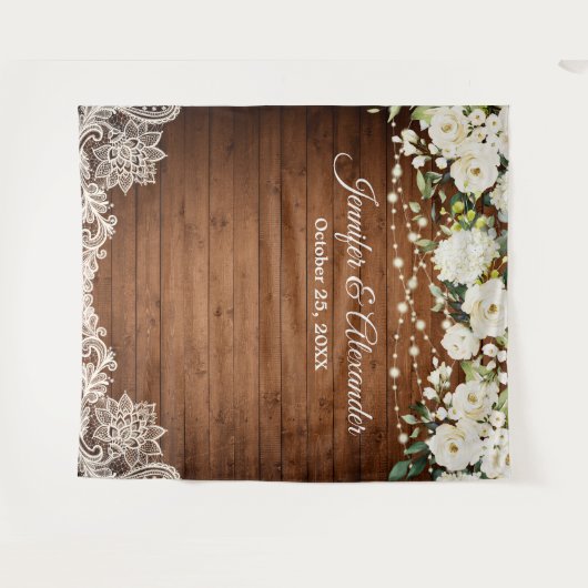 Tenture Fond de photobooth de mariage avec verdure et rose (Devant (Horizontal))