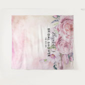 Tenture Fond de photobooth de mariage bohème fleurs plumes (Devant (Horizontal))