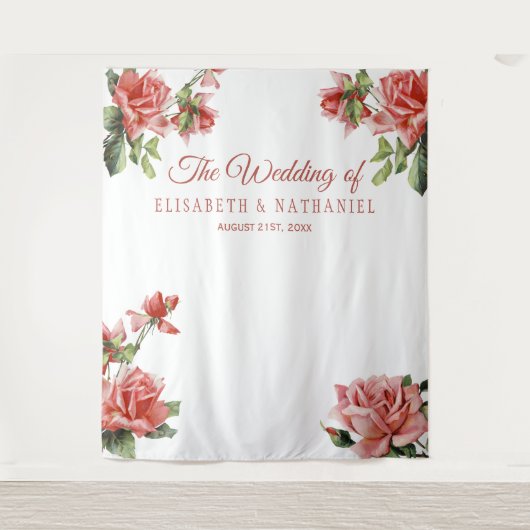 Tenture Fond de photobooth de mariage élégant avec des ros (Devant)