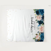Tenture Fond de photobooth de mariage floral rose Navy (Devant (Horizontal))