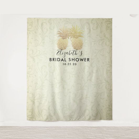 Tenture Fond de photobooth de mariage moderne doré Ananas (Devant)