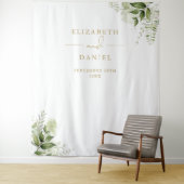 Tenture Fond de photobooth de mariage vert doré (En situation)