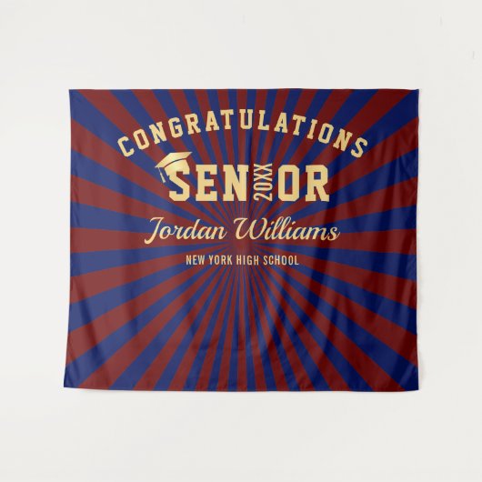 Tenture Fond de photobooth de remise de diplôme bleu or mo (Devant (Horizontal))