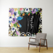 Tenture Fond de photographie botanique et oiseaux bleus co (En situation (horizontale))