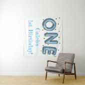 Tenture Fond de photographie de fête bleu et or ONE Balloo (En situation (horizontale))