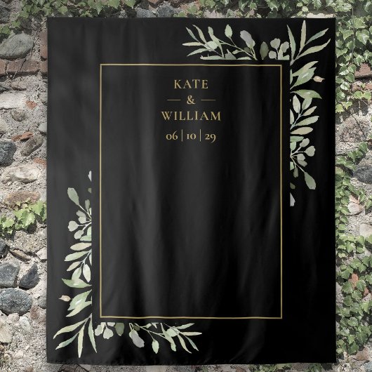 Tenture Fond de photographie de mariage à feuillage noir e
