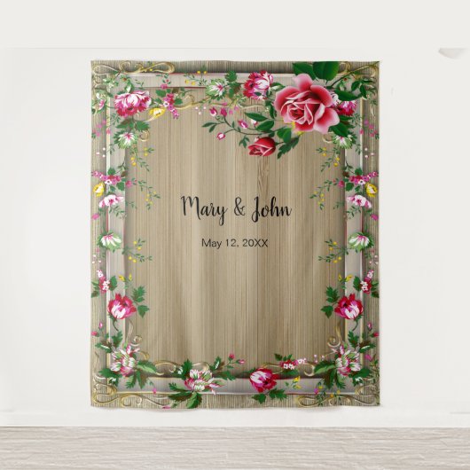 Tenture Fond de photographie de mariage avec des roses rou (Devant)