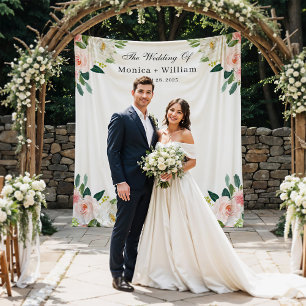 Tenture Fond de photographie de mariage floral rose ébloui