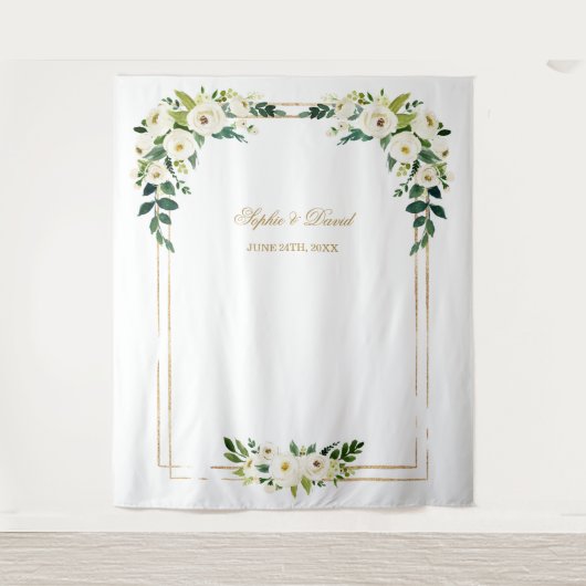 Tenture Fond de Photomaton à Cadre Doré et Fleurs Blanches (Devant)