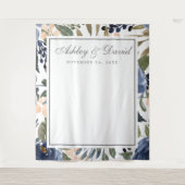 Tenture Fond de photomaton à motif floral bleu marine aqua (Devant)