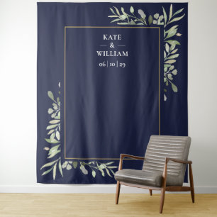 Tenture Fond de photomaton de mariage bleu marine verdure