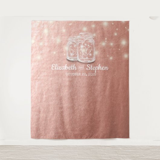 Tenture Fond de photomaton de mariage bocal mason rose gol (Devant)