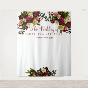 Tenture Fond de photomaton de mariage chic floral Bourgogn
