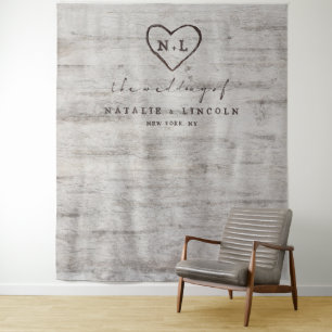 Tenture Fond de photomaton de mariage Cœurs gravés pour je