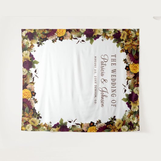 Tenture Fond de photomaton de mariage floral automnal rust (Devant (Horizontal))