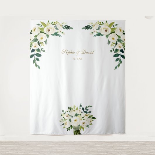 Tenture Fond de photomaton de mariage floral blanc Charm (Devant)