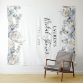 Tenture Fond de photomaton de mariage floral bleu (En situation (horizontale))