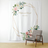 Tenture Fond de photomaton de mariage floral doré rose (En situation)