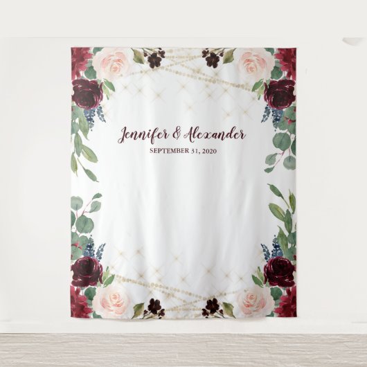 Tenture Fond de photomaton de mariage floral Marsala rusti (Devant)
