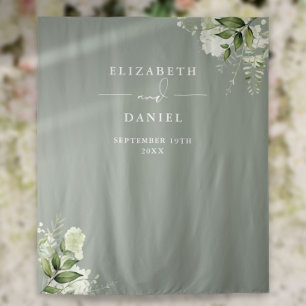 Tenture Fond de photomaton de mariage floral vert sauge