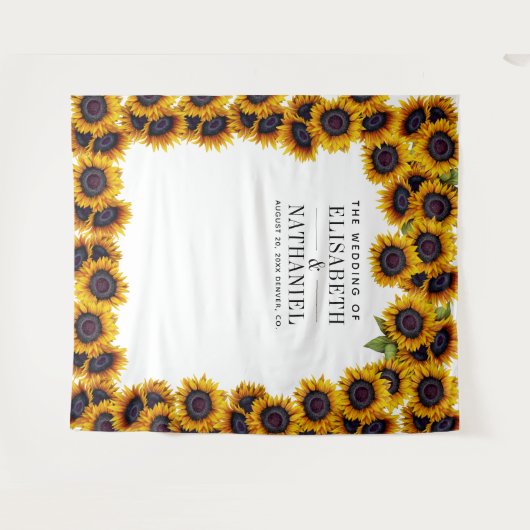 Tenture Fond de photomaton de mariage rustique tournesols (Devant (Horizontal))