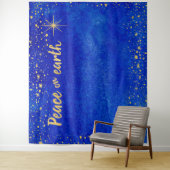 Tenture Fond de photomaton de Noël Étoiles dorées Paix (En situation)