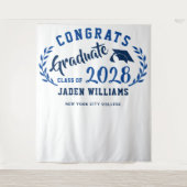 Tenture Fond de photomaton de remise de diplômes bleu mari (Devant)