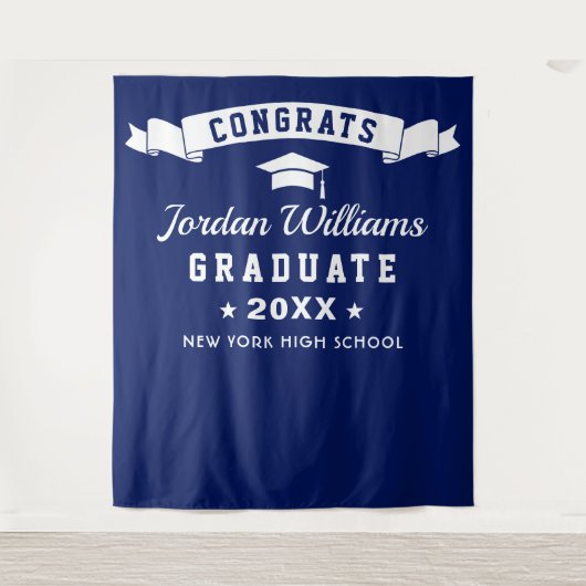Tenture Fond de photomaton de remise de diplômes bleu mari (Devant)
