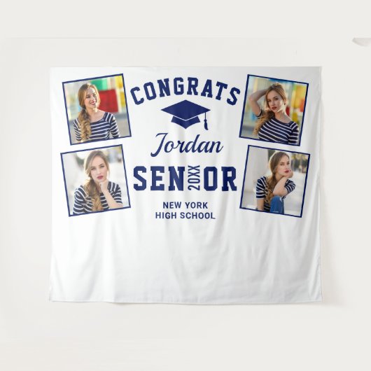 Tenture Fond de photomaton de remise de diplômes Navy Or M (Devant (Horizontal))