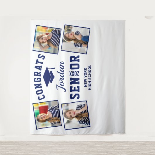 Tenture Fond de photomaton de remise de diplômes Navy Or M (Devant)