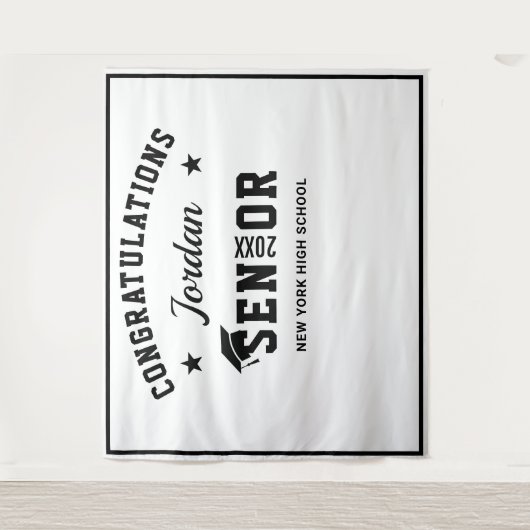 Tenture Fond de photomaton de remise de diplômes noir et b (Devant)