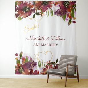 Tenture Fond de photomaton floral rose or de Bourgogne