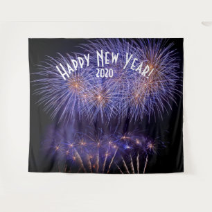 Tenture Fond de photomaton Nouvel An feux d'artifice bleu