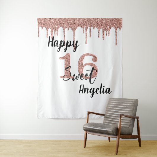 Tenture Fond de photomaton pour Sweet 16 Rose Gold Sixteen (En situation)