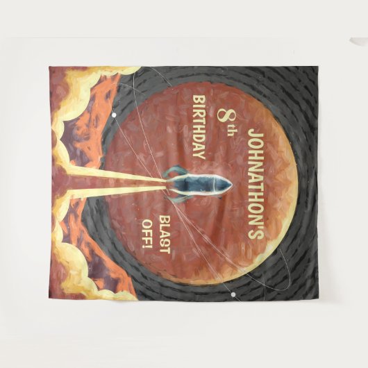 Tenture Fond de photomaton spatial de fusée d'anniversaire (Devant (Horizontal))