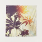 Tenture Fond de plage tropicale avec silhouettes de palmie (Devant (Horizontal))