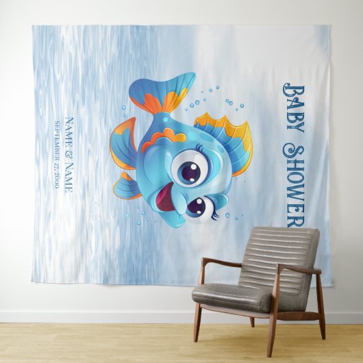 Tenture Fond de poisson bleu (En situation (horizontale))