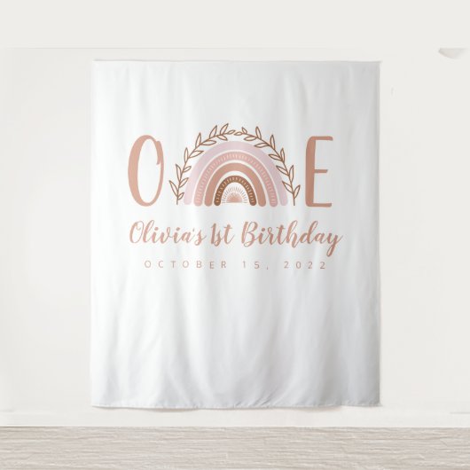 Tenture Fond de premier anniversaire arc-en-ciel Boho Terr (Devant)