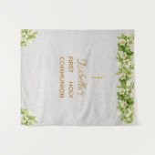 Tenture Fond de première communion croix dorée marbre lis (Devant (Horizontal))