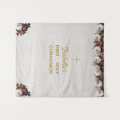 Tenture Fond de première communion | Pivoines bordeaux mar (Devant (Horizontal))